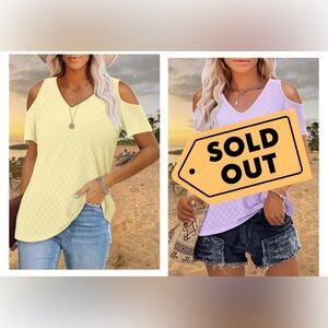 Cold Shoulder Eyelet V-Neck Shirt NIP